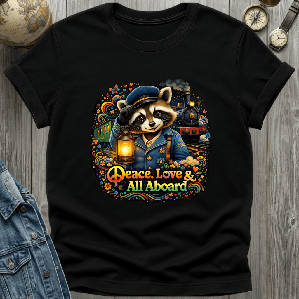 Peace Love All Aboard Raccoon T-Shirt