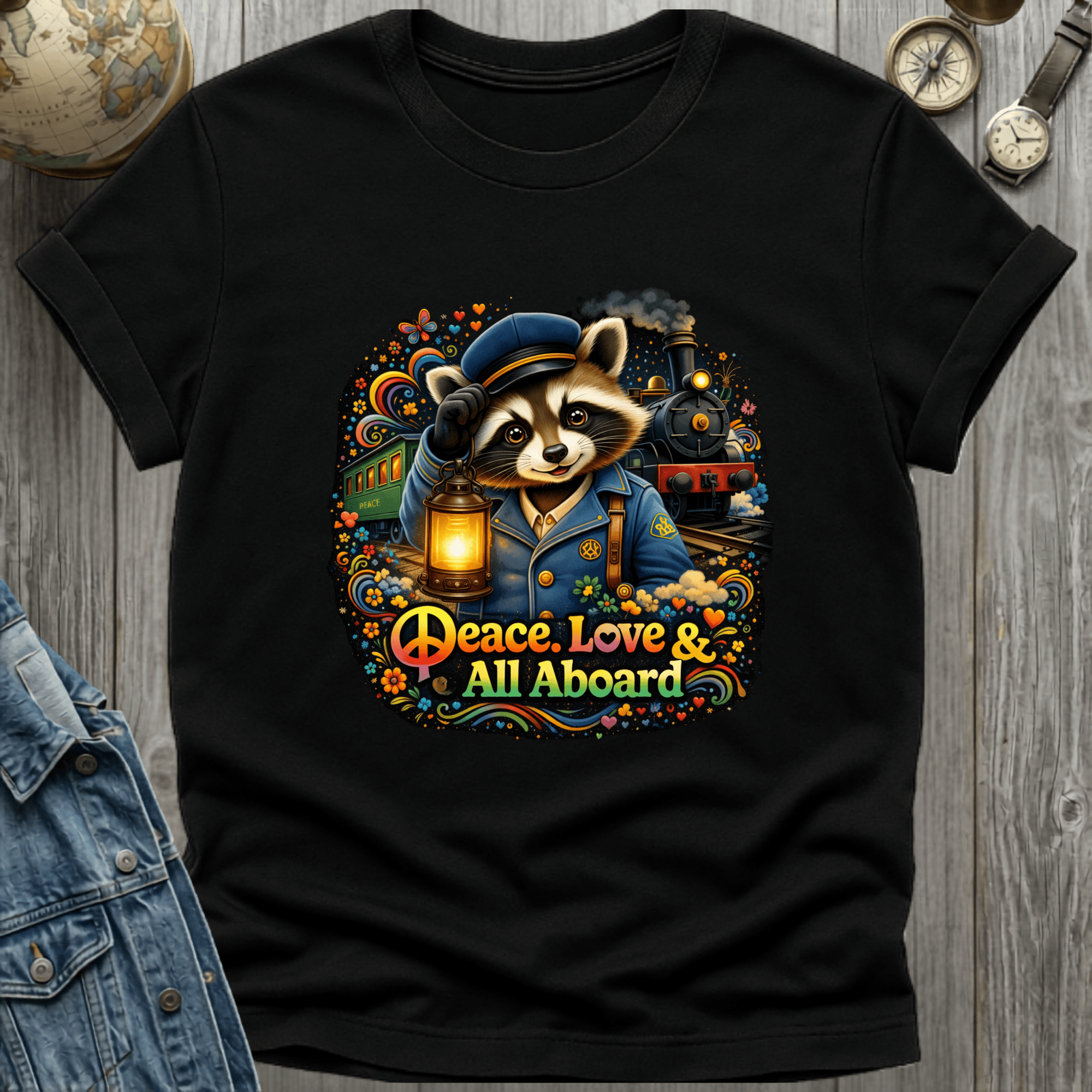 Peace Love All Aboard Raccoon T-Shirt