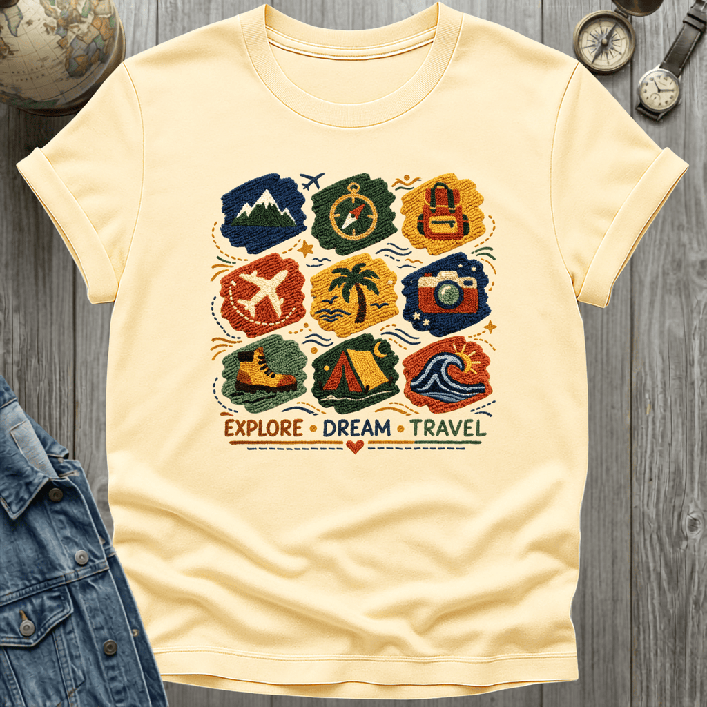 Travel Faux Latch Hook Badges T-Shirt