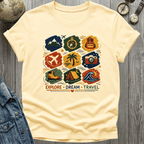 Travel Faux Latch Hook Badges T-Shirt