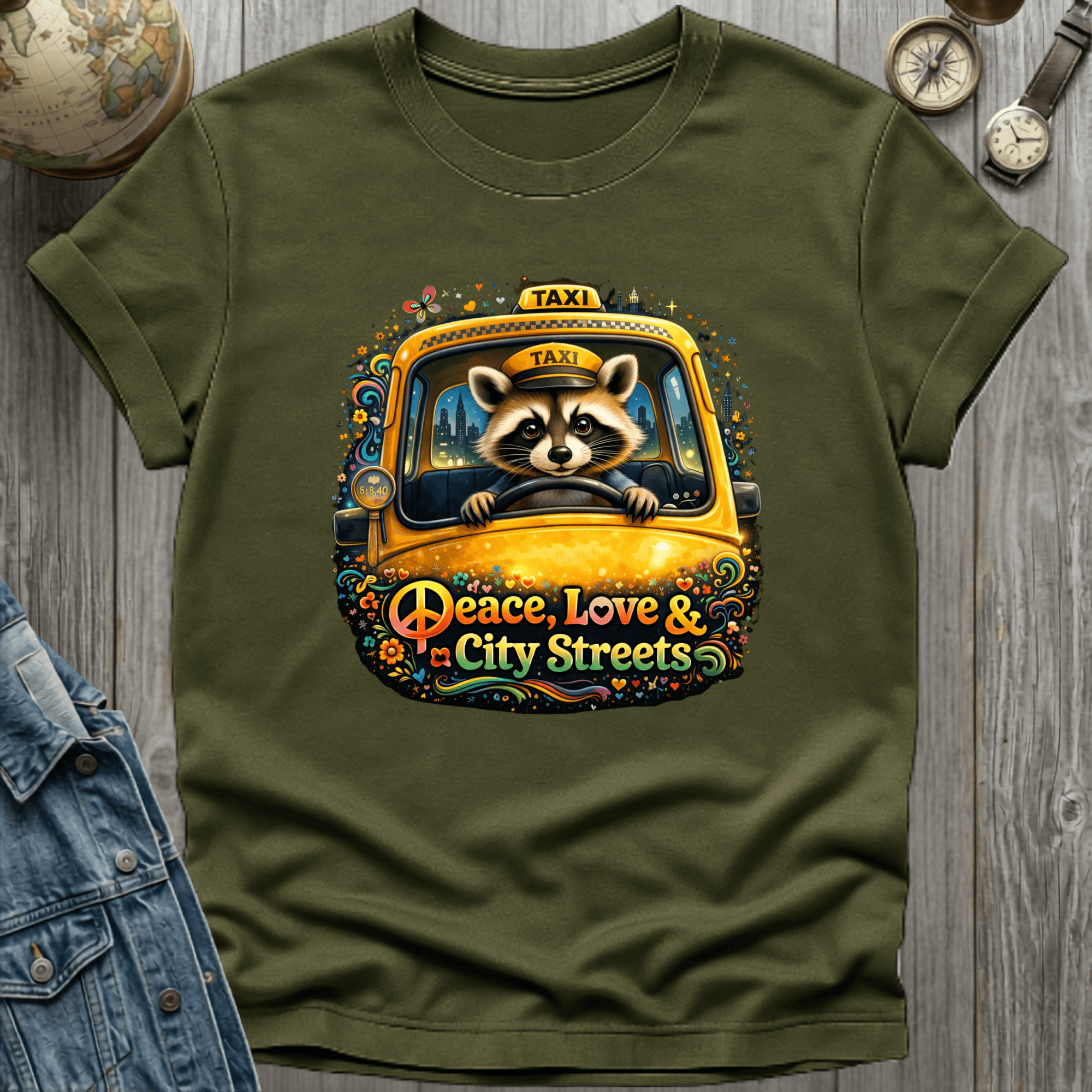 Peace Love City Streets Raccoon T-Shirt