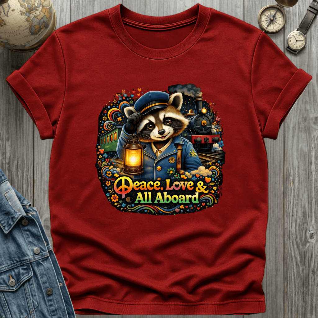 Peace Love All Aboard Raccoon T-Shirt
