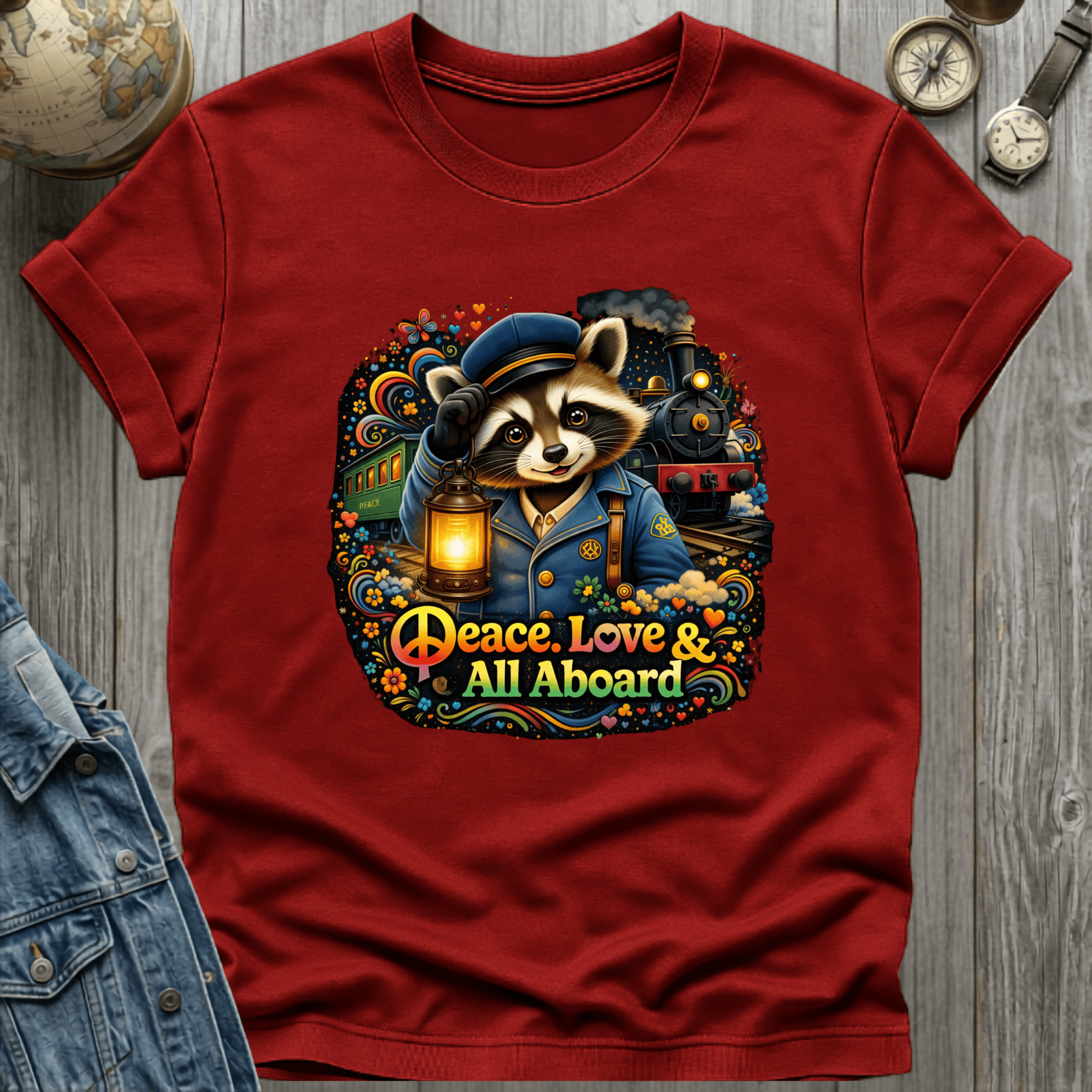 Peace Love All Aboard Raccoon T-Shirt
