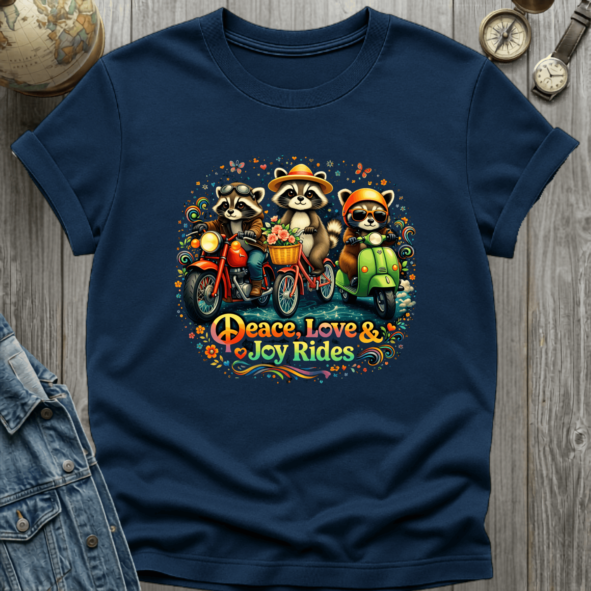 Peace Love Joy Rides Raccoon T-Shirt