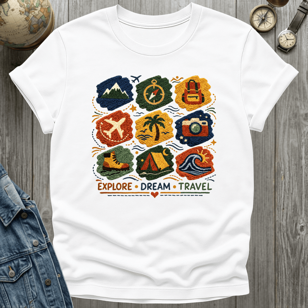 Travel Faux Latch Hook Badges T-Shirt
