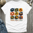 Travel Faux Latch Hook Badges T-Shirt