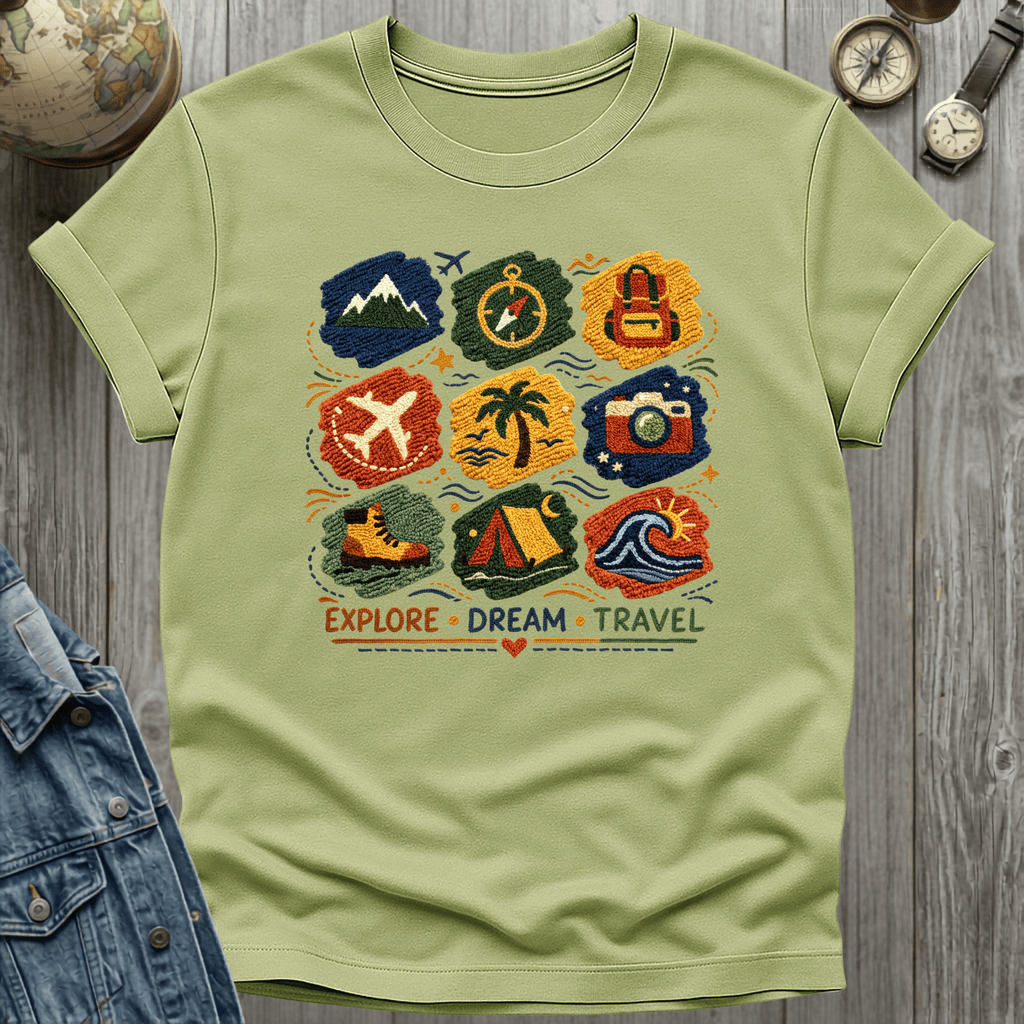 Travel Faux Latch Hook Badges T-Shirt