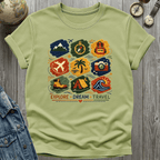 Travel Faux Latch Hook Badges T-Shirt