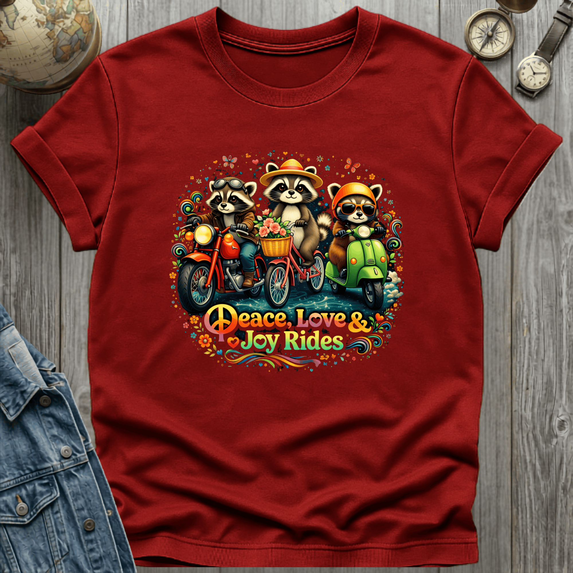Peace Love Joy Rides Raccoon T-Shirt