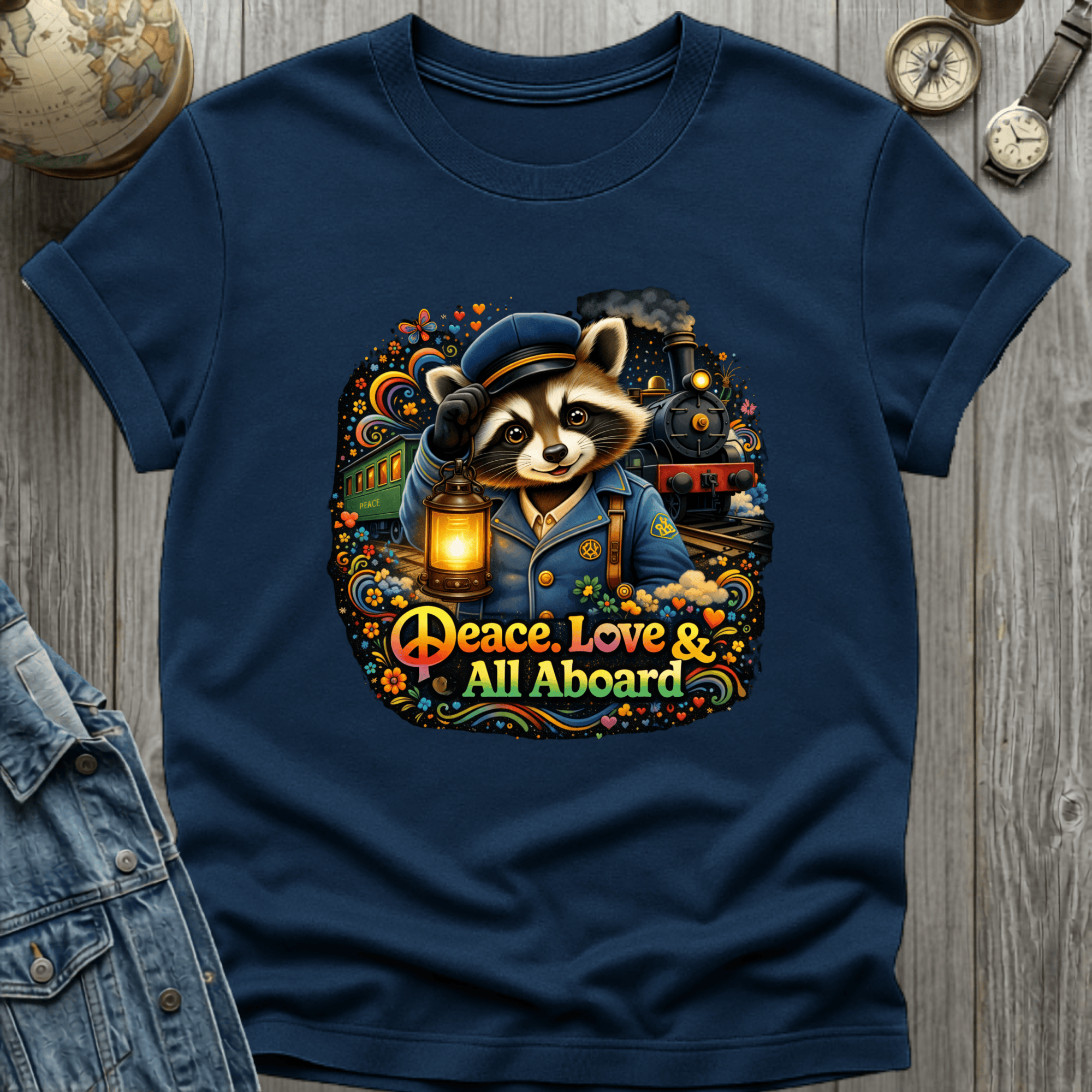 Peace Love All Aboard Raccoon T-Shirt