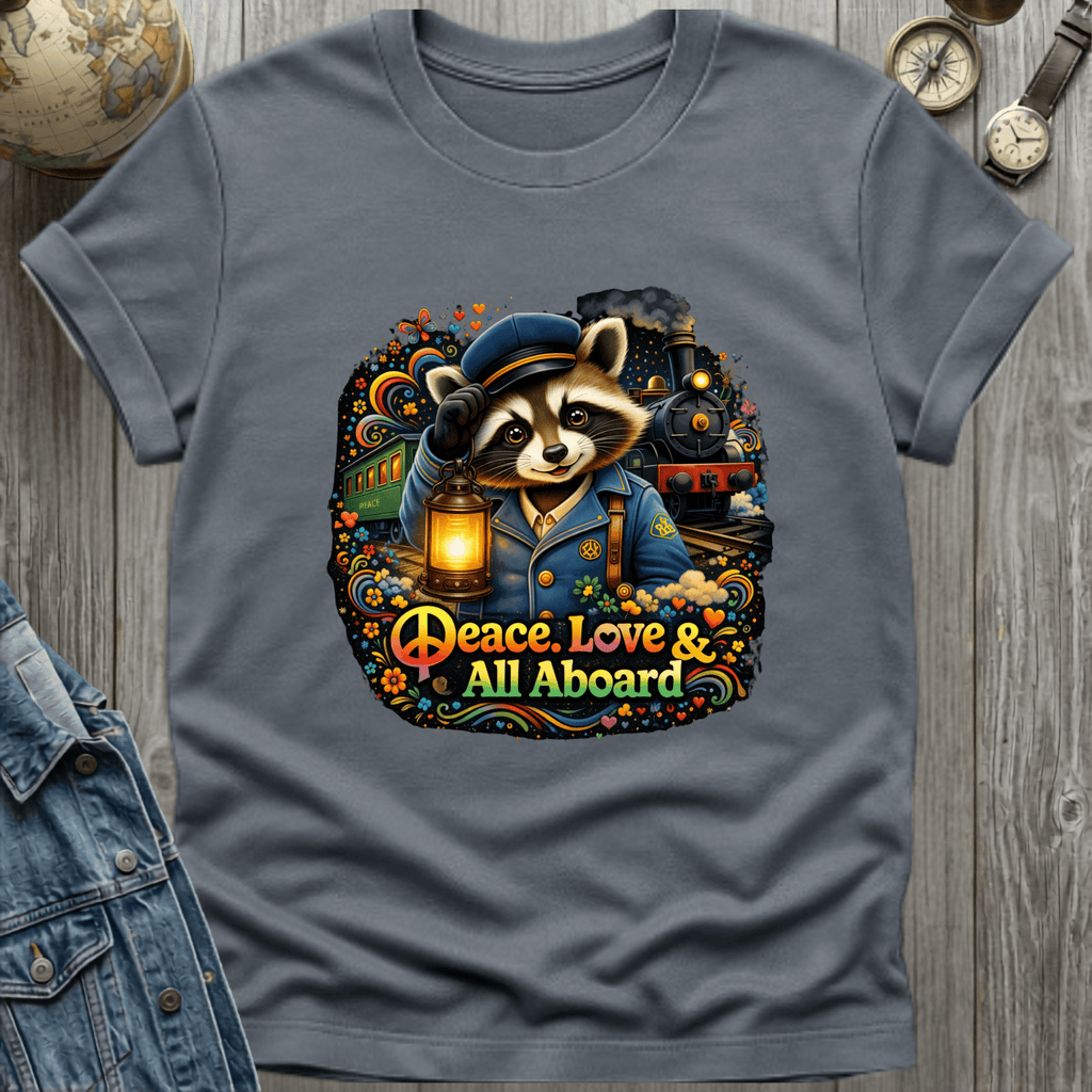 Peace Love All Aboard Raccoon T-Shirt