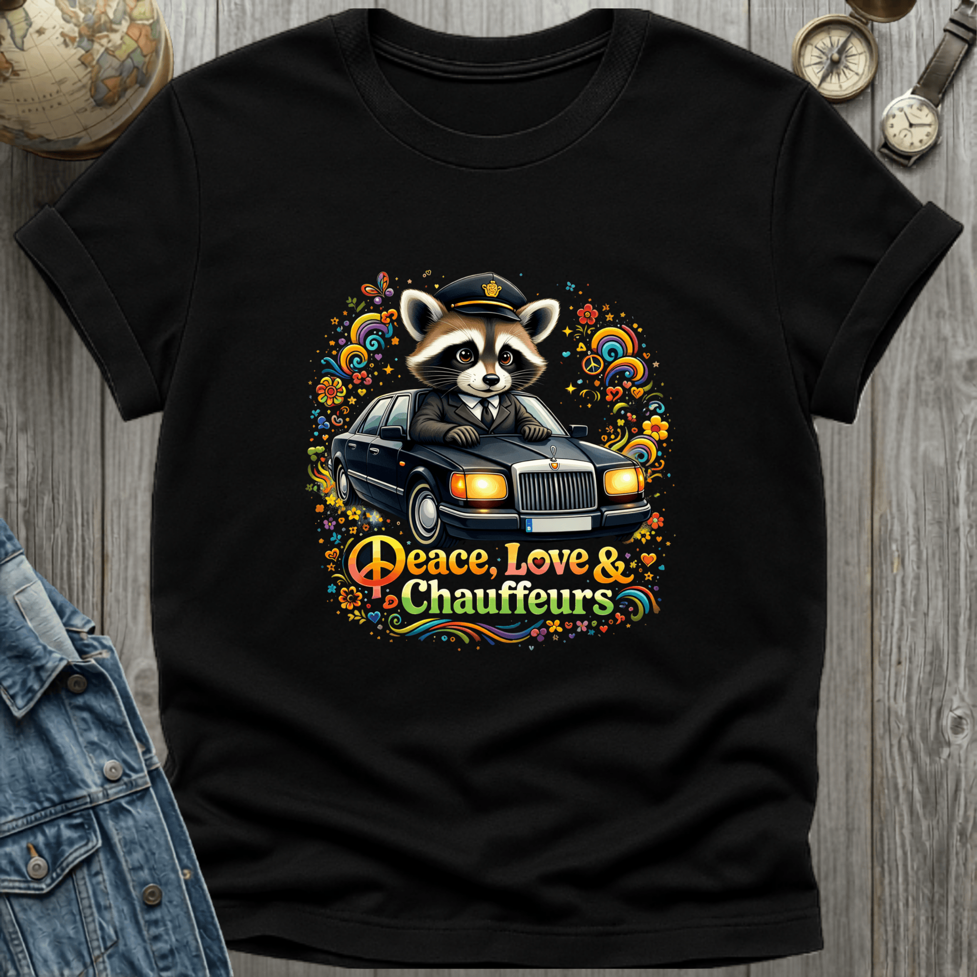 Peace Love Chauffeurs Raccoon T-Shirt
