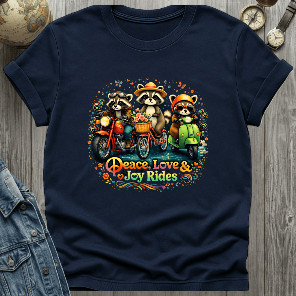 Peace Love Joy Rides Raccoon T-Shirt