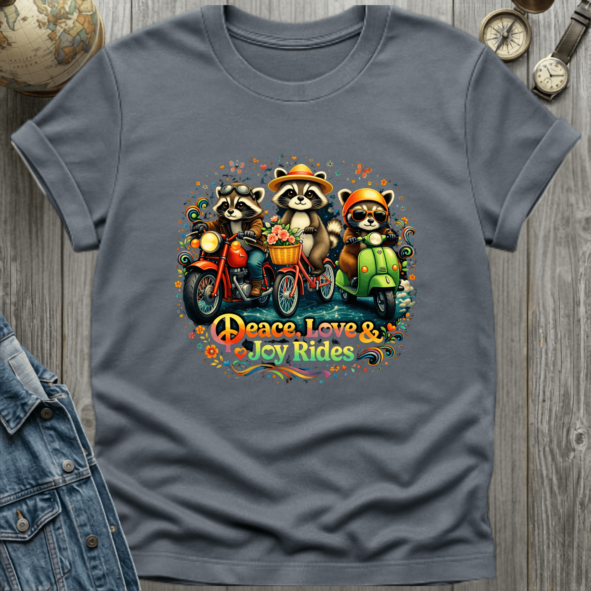 Peace Love Joy Rides Raccoon T-Shirt