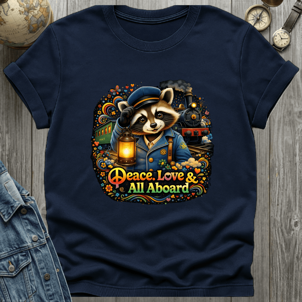 Peace Love All Aboard Raccoon T-Shirt