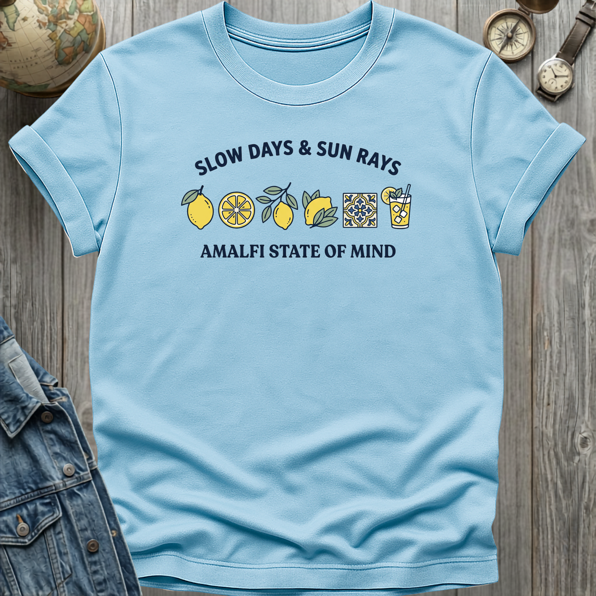 Slow Days Sun Rays T-Shirt Light Blue / S